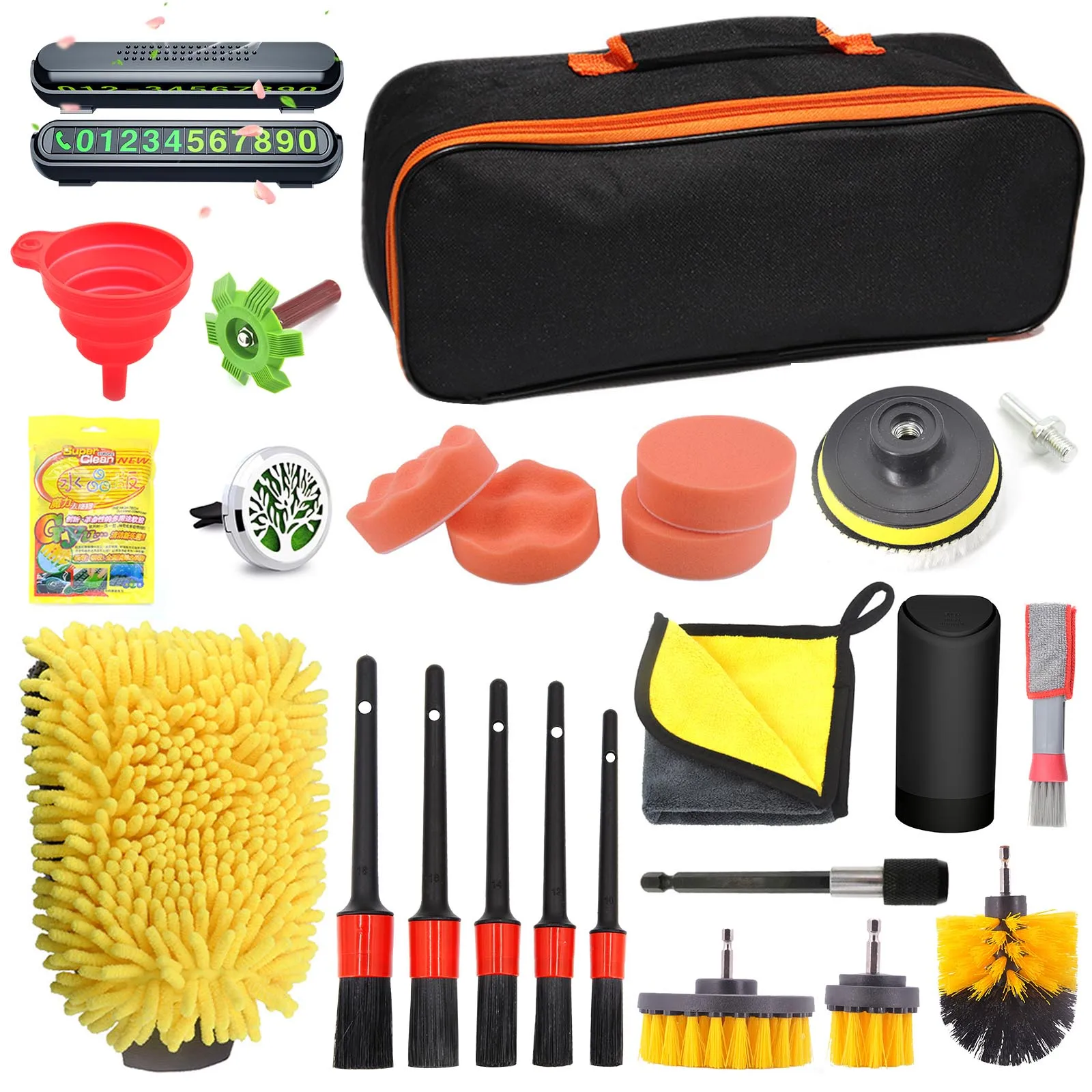 

Car Cleaning Kit Scrubber Drill Detailing Brush Set Air Conditioner Vents Towel Washing Gloves Polisher Adapter Vacuum Cleaner