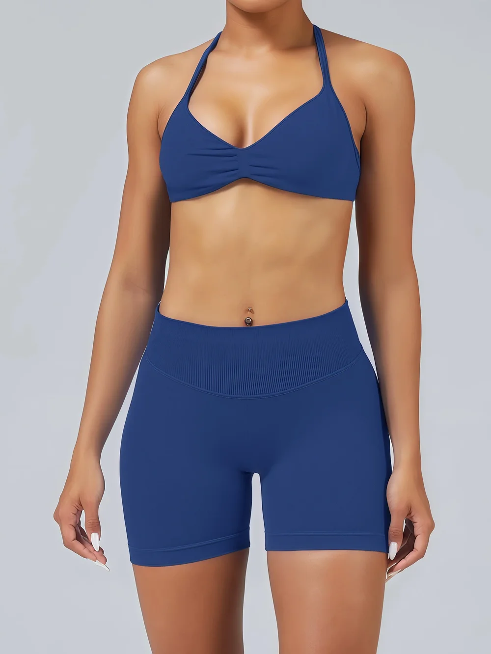 

Комплект для йоги HISTELLO: женский бесшовный спортивный бюстгальтер с бретелями и шорты с эффектом подтяжки ягодиц для тренировок в зале и фитнеса