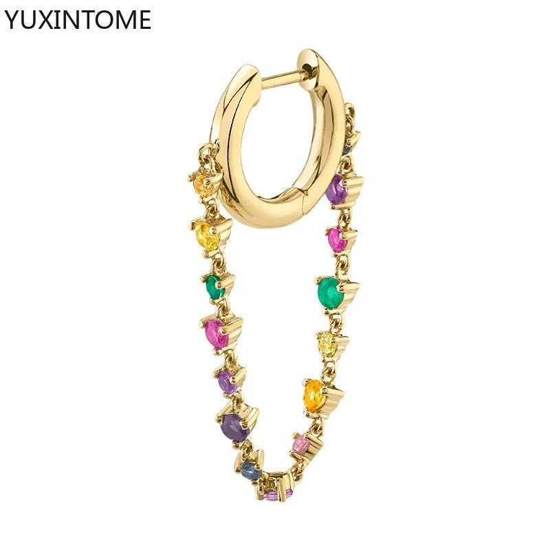 Women's 925 Silver Crystal Chain Tassel Dangle Earrings