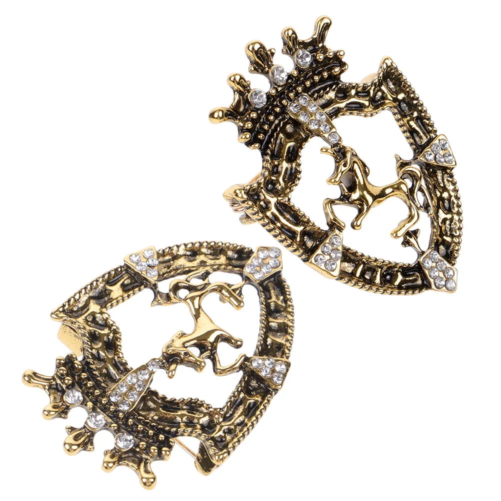 2 قطعة بروش التاج للرجال حجر الراين التلبيب دبوس سبائك الزنك درع الحصان شارة الملابس حلية حفل زفاف التبعي خمر #4