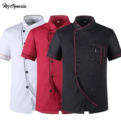 Uniformes de travail de cuisine de chef de restaurant à manches courtes, vestes de service alimentaire, tabliers, sushi à double boutonnage, Chamonix, 7Wa