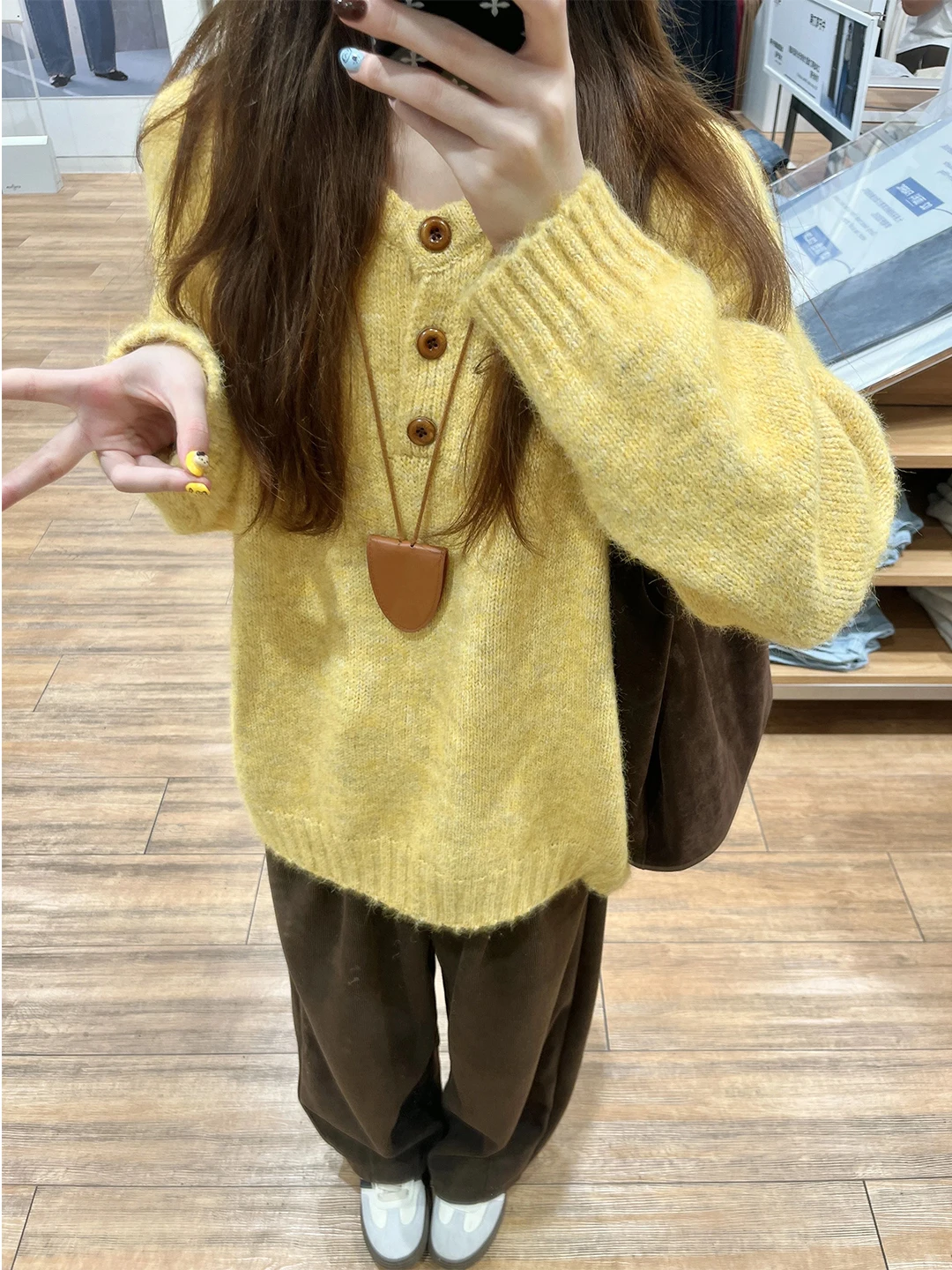 

Yellow Thiened Soft Women's Knitted Sweater Autumn Winter Loose Lazy Sle Long Sve round Ne Pullover Warm Top