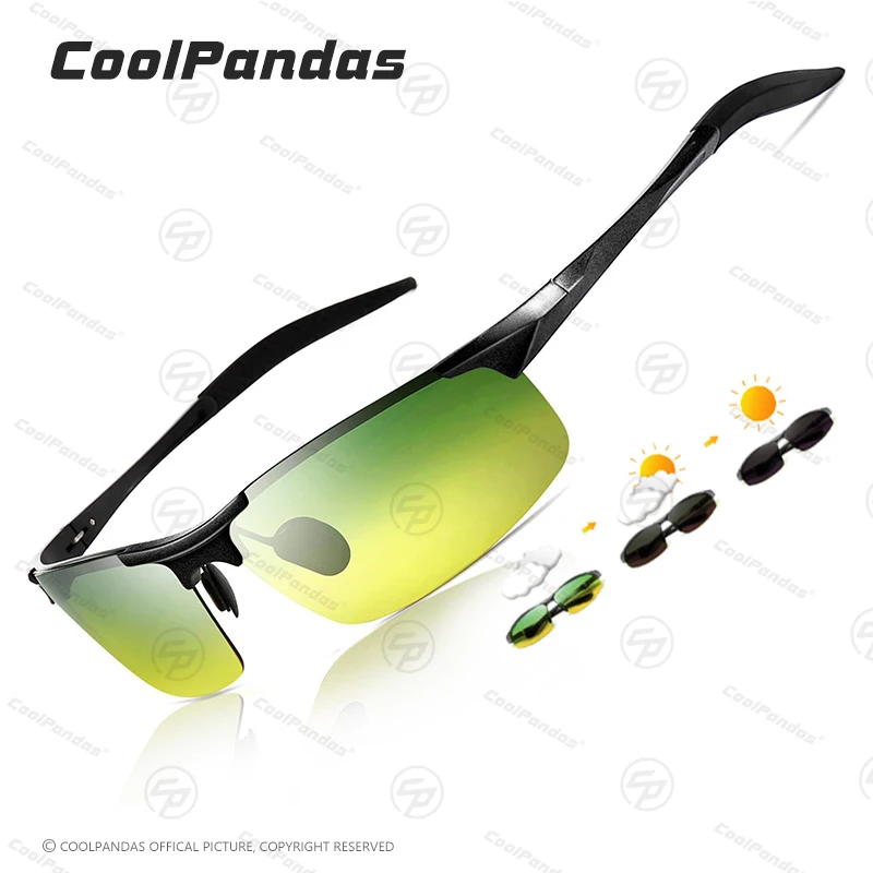 CoolPandas Sunglasses Men Photochromic Polarized Driving  Anti-Glare Chameleon Glasses Rimless Night Vision Outdoor Sport Goggle