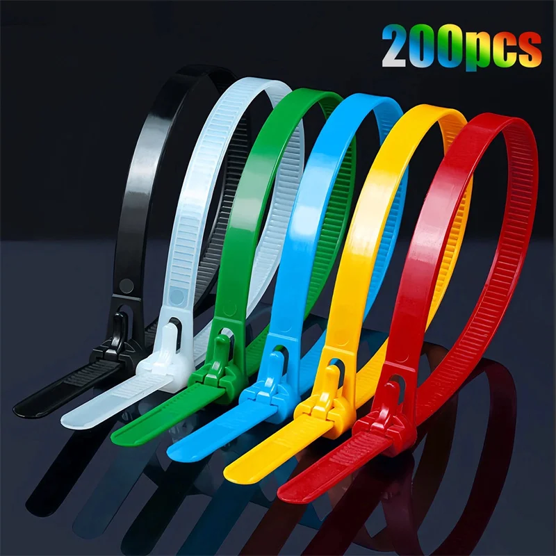 200Pcs Reusable Cable Ties Cable Lock Loop Nylon Ties Removable Recyclable Mixed Colours Cable Ties