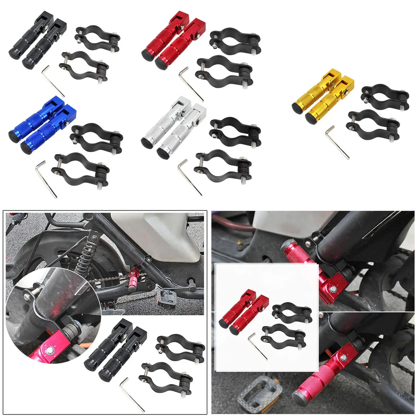 

Стильные универсальные подножки, 90-градусные складные задние педали из алюминиевого сплава для мотоциклов, мопедов, велосипедов с кронштейнами, гаечным ключом