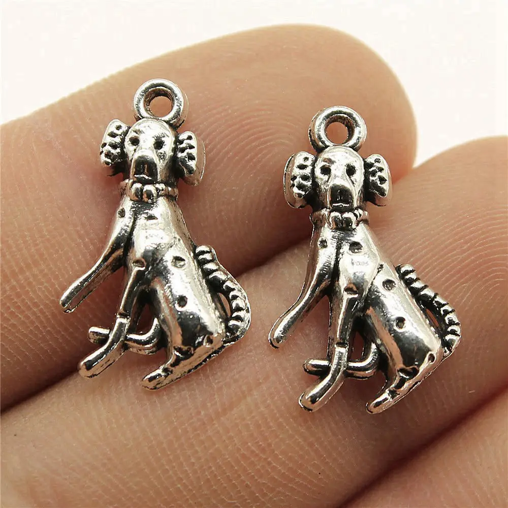 20pcs/lot 22x12mm Cute Dalmatian Dog Charms For Jewelry Making Antique Silver Color 0.87x0.47inch