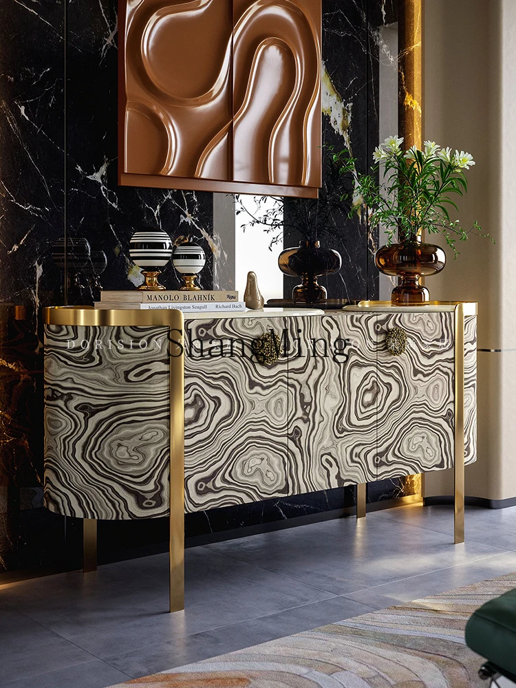 

CL Light Luxury Style Sideboard Cabinet for Living Room Home Marble Wall Storage Decorative Entryway Cabinet