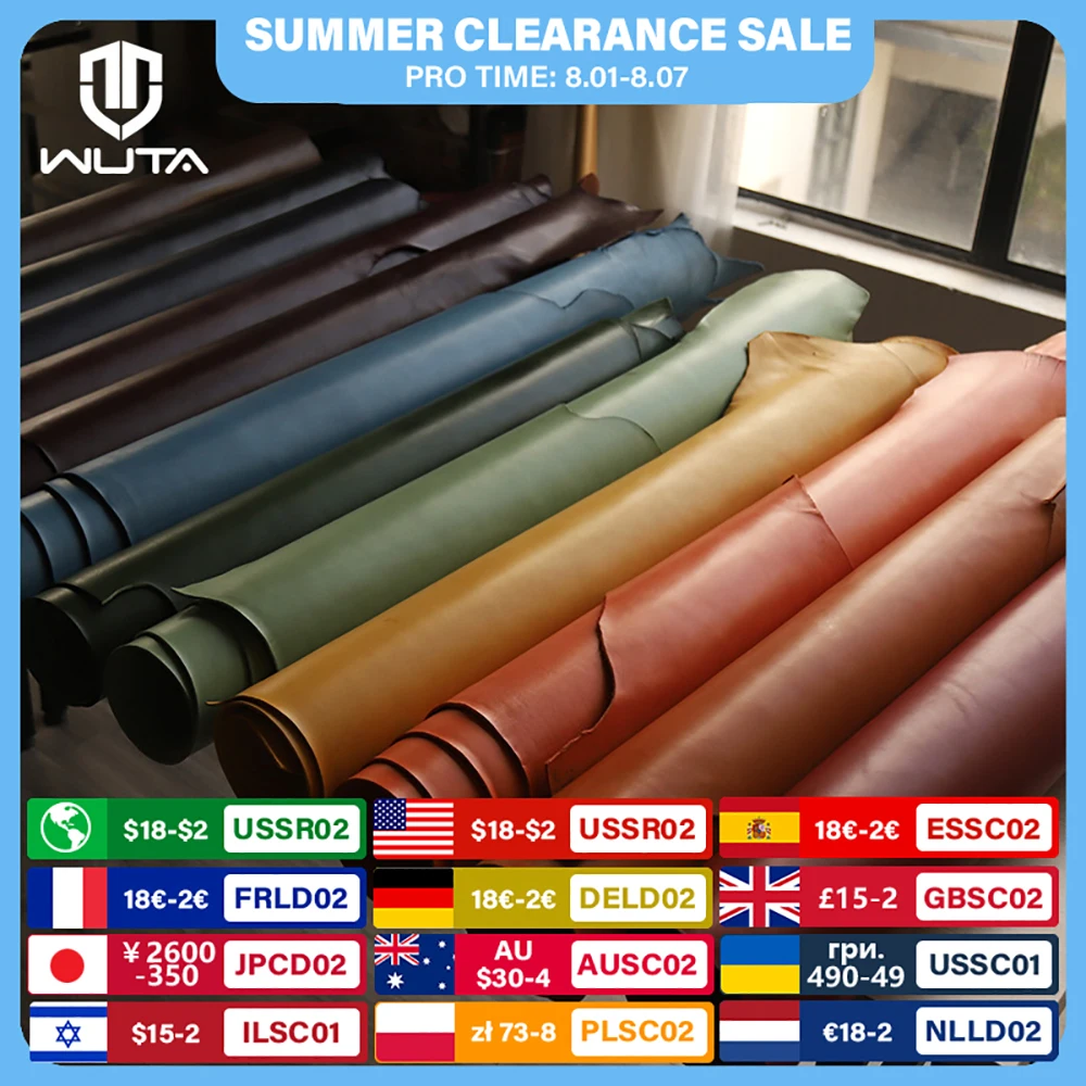 WUTA 3 Square Feet Irregular Colored Vegetable Tanned Cowhide Leather Piece DIY Full Grain Waxed Genuine Leather