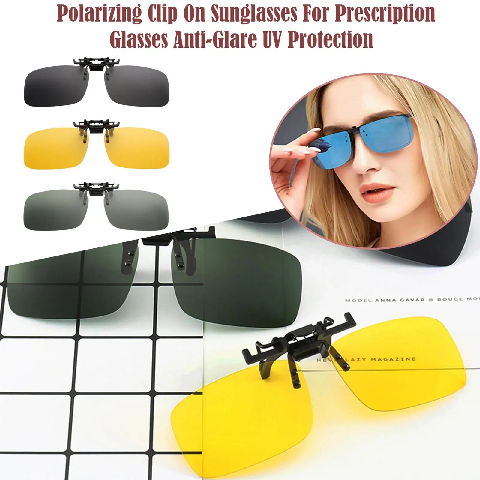 Grey Lenses Polarized Sunglasses Clip On Flip Up UV Sun Driving 400 Vision Shading Fishing Night Eyeglasses Clipon Glasses C4L9