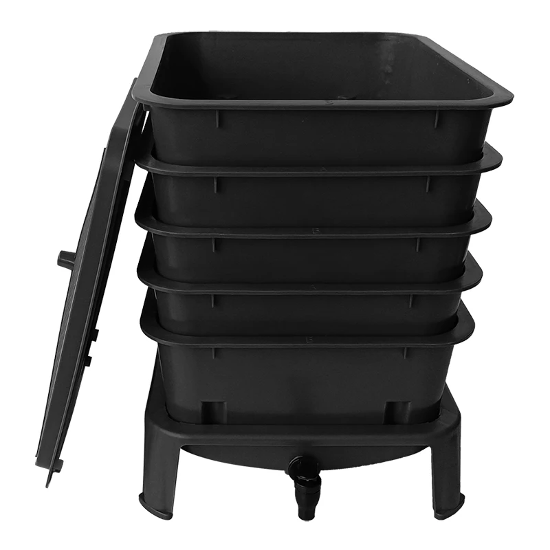 Heavy Duty 50L 5-Tray Worm Farm Composter Indoor Outdoor Vermicompost Bin for Garden Kitchen Waste Recycling Organic Fertilizer