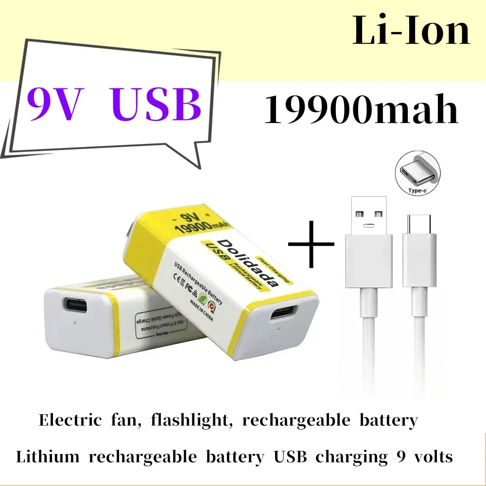 

2024 Best-Selling 100%New Original 9V 19900mAh+USB Fast Charging Line LI-ION Rechargeable Battery for Electric Fan Flashlight