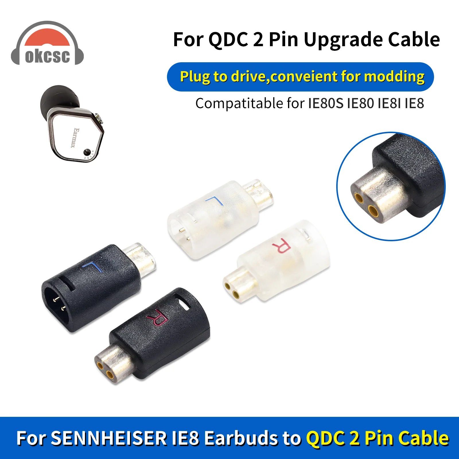 

OKCSC Earphone Adapter SENNHEISER IE8 Male to QDC 2 PIN Female Earbuds Connecter for SENNHEISER IE80S/IE80/IE8I/IE8 Converter