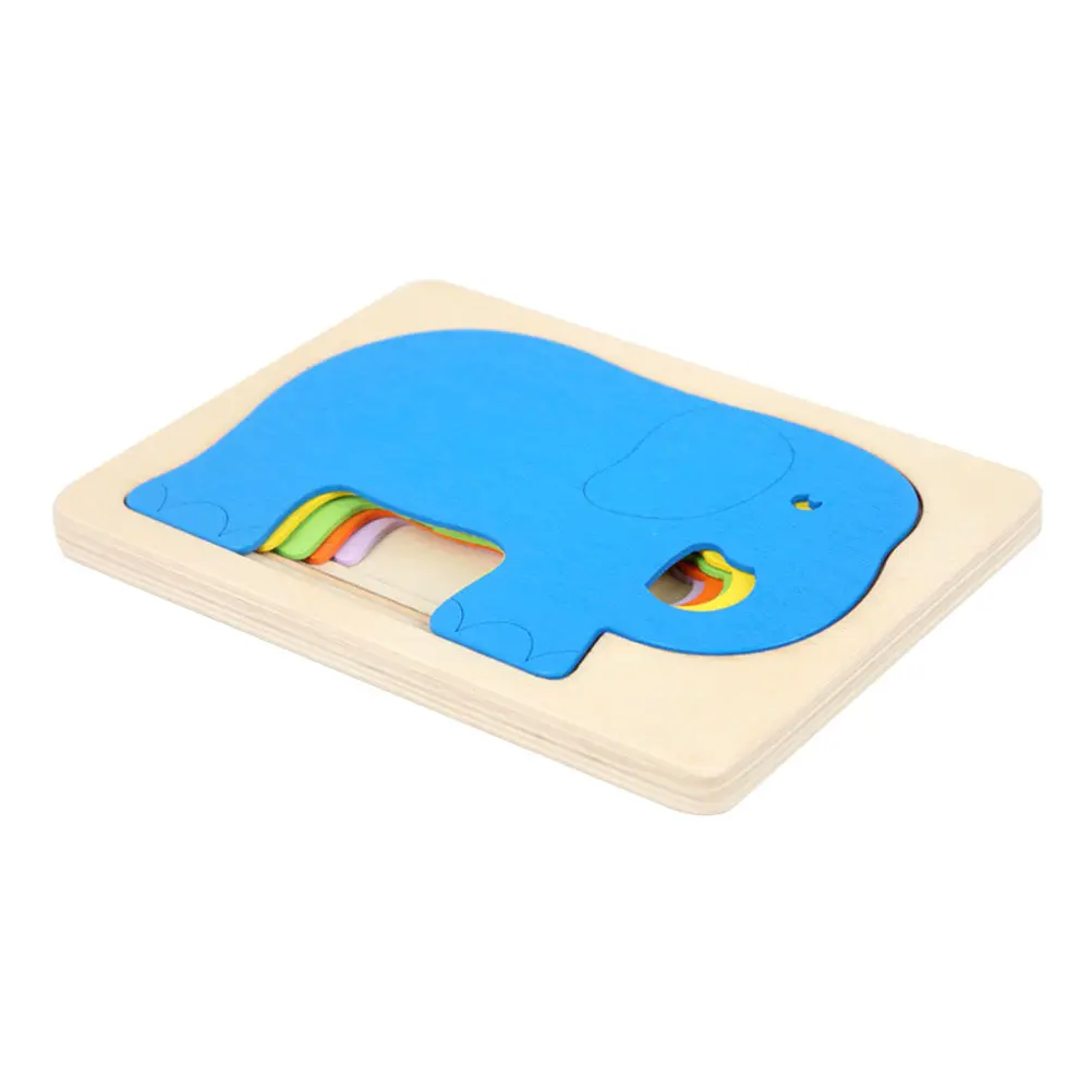 

1Pcs 3D Elephant Puzzle Educational Wooden Jigsaw Early Learning Creative Colorful Cartoon Multi-Layered Brain Development