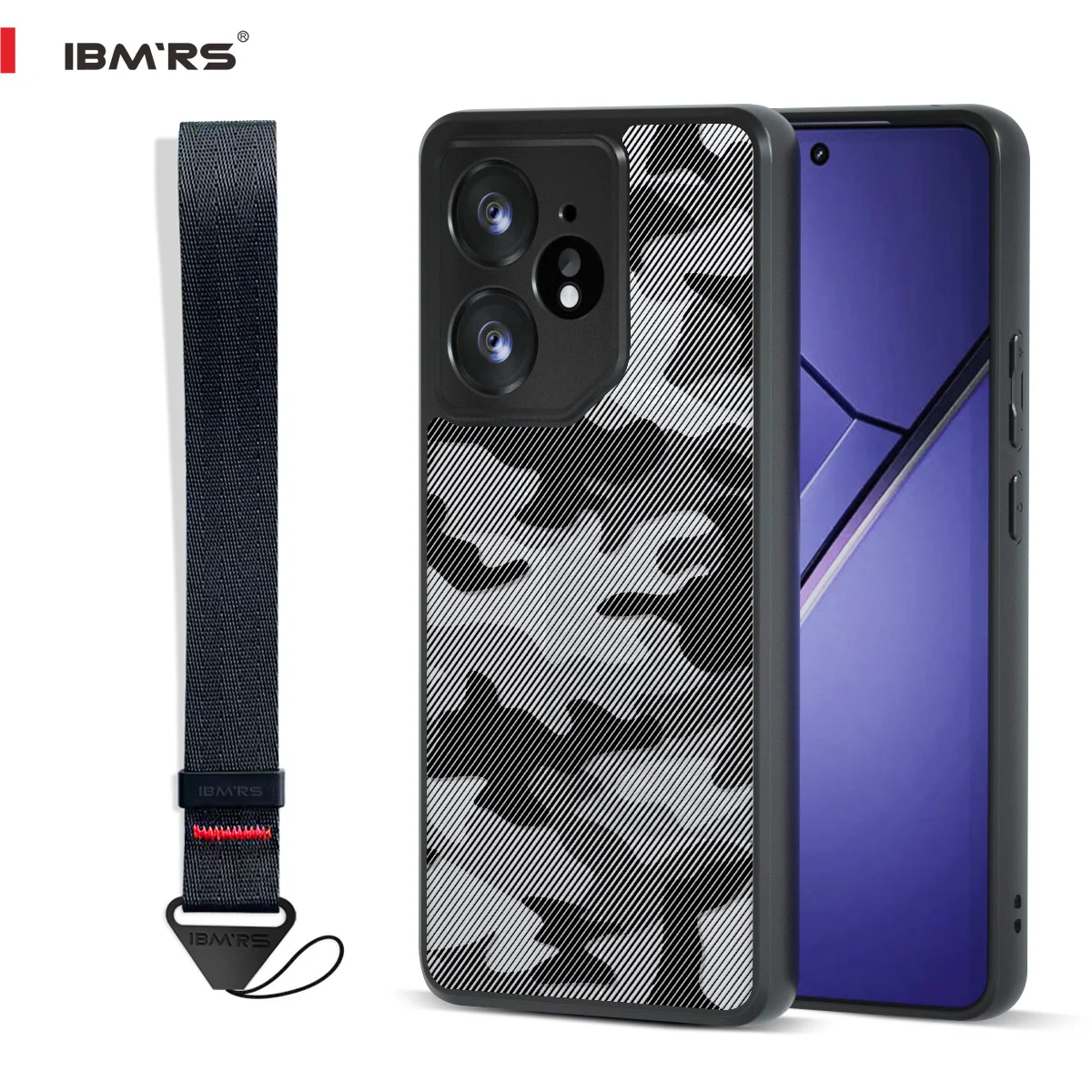 

Shockproof Anti-Fingerprint Case for Realme NEO 7, Military Camo TPU+PC Hard Back Cover with Wrist Strap Lanyard
