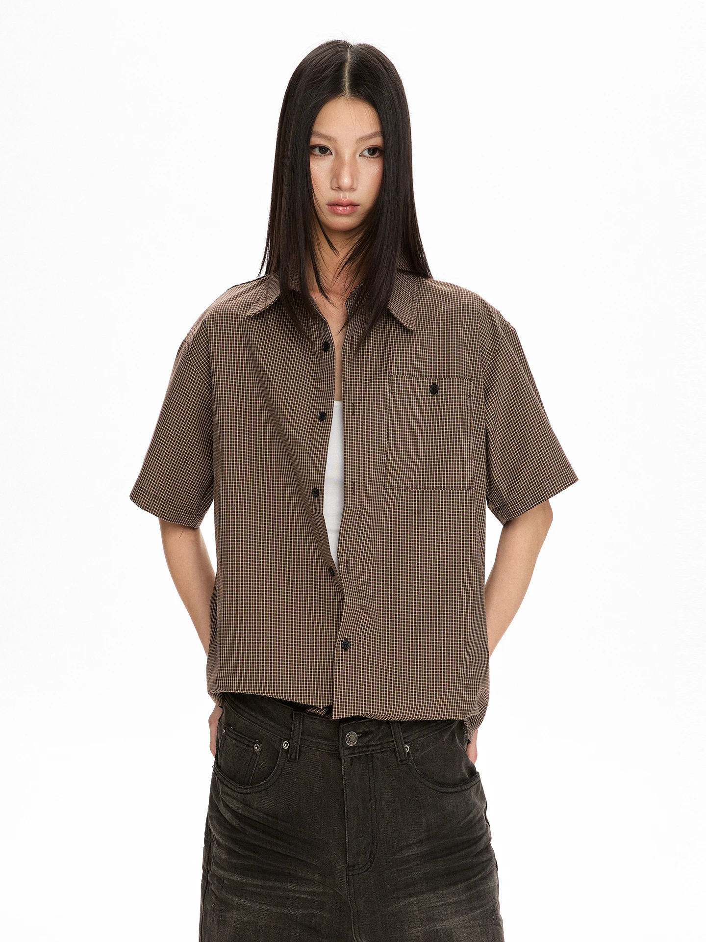 

Женская хлопковая рубашка свободного кроя с коротким рукавом в американском стиле, повседневная, универсальная, для поездок на работу