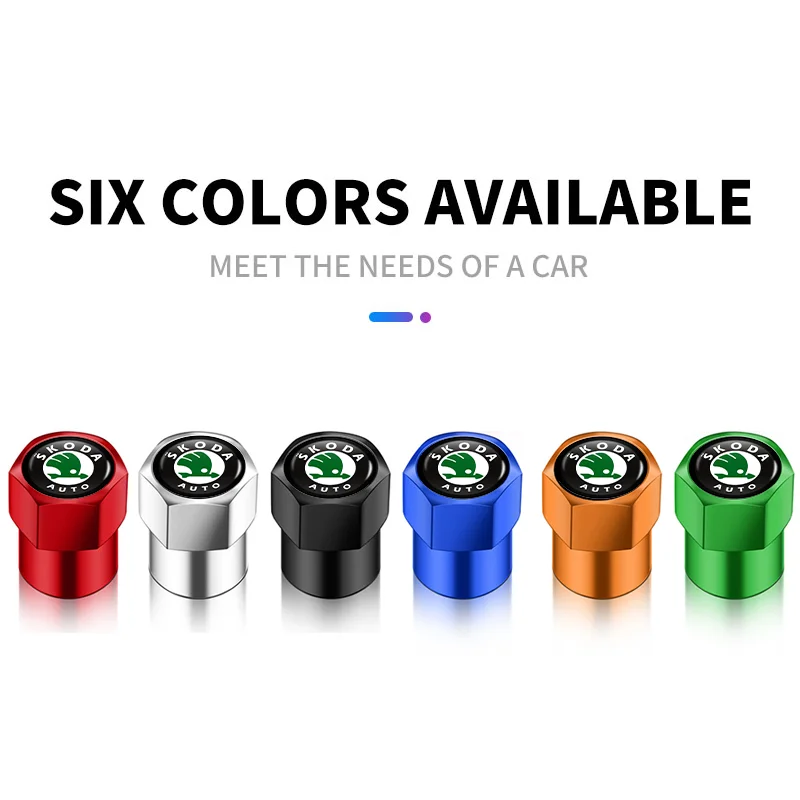 4PCS Car Tire Valve Cap Dust Cover For Skoda Octavia Superb Rapid Kodiaq Karoq Fabia Kamiq Roomster Citigo Enyaq VisionS Derivat