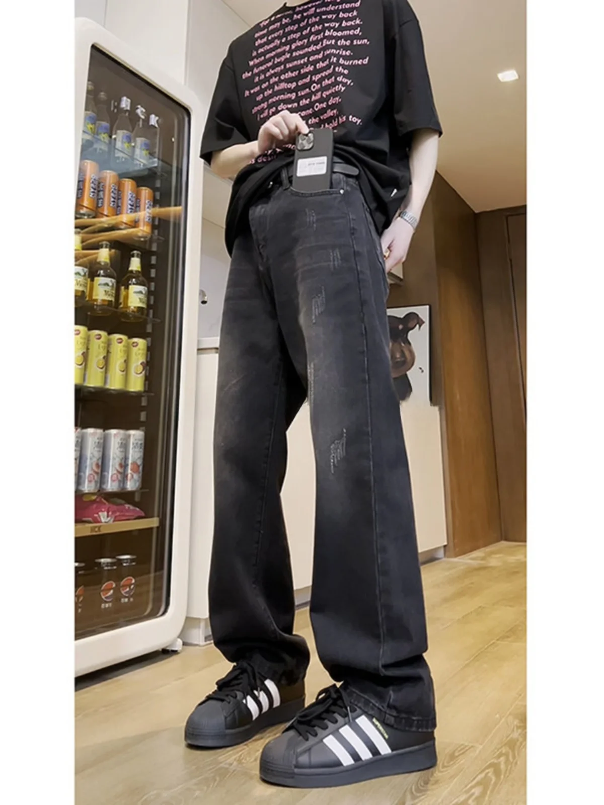 

Slim Fit Men's Denim Jeans Autumn Thin American High Street Drape Wide Leg Casual Loose Long Trousers Trendy Brand Straight Leg