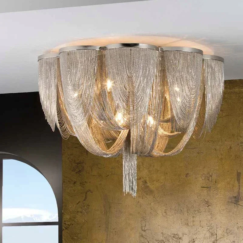 

Modern Luxury Chandelier Silver Chain Tassel LED Ceiling Light Living Room Restaurant Ceiling Home Decoration Lighting LUSTRE