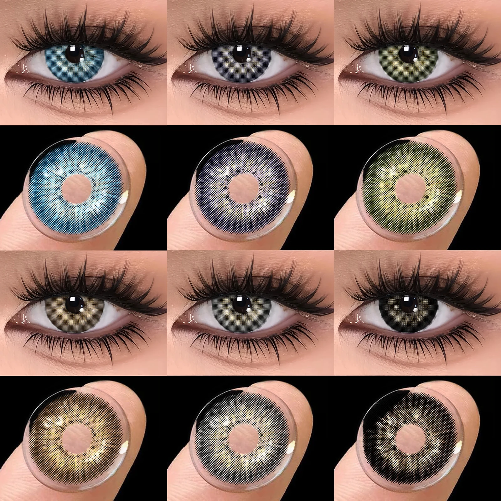VISUASHOW New York III Lentes de contato coloridas naturais, lentes de maquiagem para olhos pretos, para uso diário, acessórios cosméticos para festas29