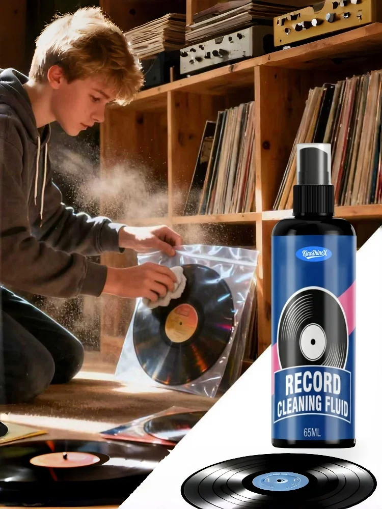 Record Cleaner Kit with 65ml/115ml Spray, Anti-Static Velvet Brush & Stylus Cleaning Tools for Safe Vinyl Turntable Use