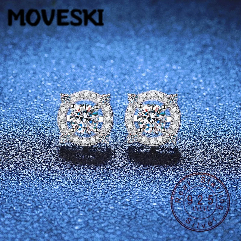 

Серьги-гвоздики MOVESKI из стерлингового серебра 925 пробы с муассанитом, сверкающие круглые серьги для женщин, свадебные украшения