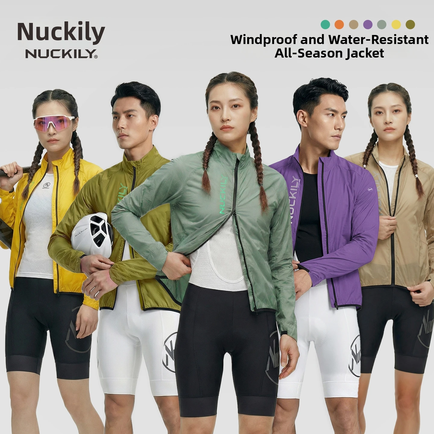 NUCKILY Packable Cycling Jacket Windproof Water Resistant Lightweight Breathable Men