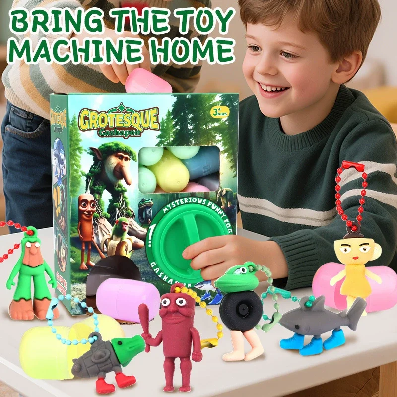 Máquina italiana de huevos torcidos de Brainrot, cápsula divertida sorpresa DIY, huevo Tung Tung Sahur, palo de madera, caja ciega, juguete, regalo de cumpleaños para niños