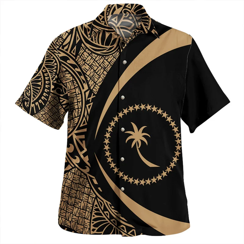 Harajuku Summer 3D Chuuk State Flag Emblem Rugby Tribal Printing Shirts Chuuk Coat  Of Arm Graphic Short Shirts Men Fashion Tops