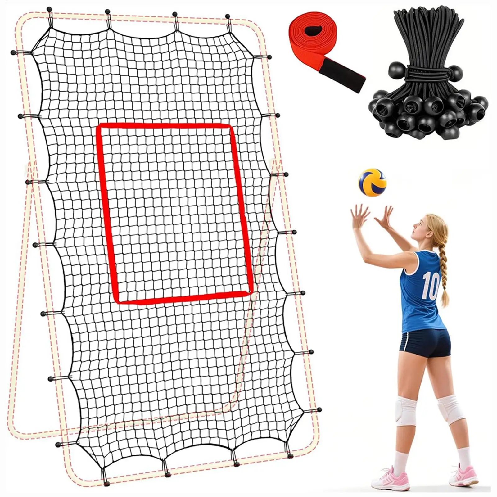 バレーボールリターンネット-7x4フィート-ヘビーデューティトレーニング機器-スポーツリバウンダー-弾性ロープとターゲット付き-屋外裏庭コート用