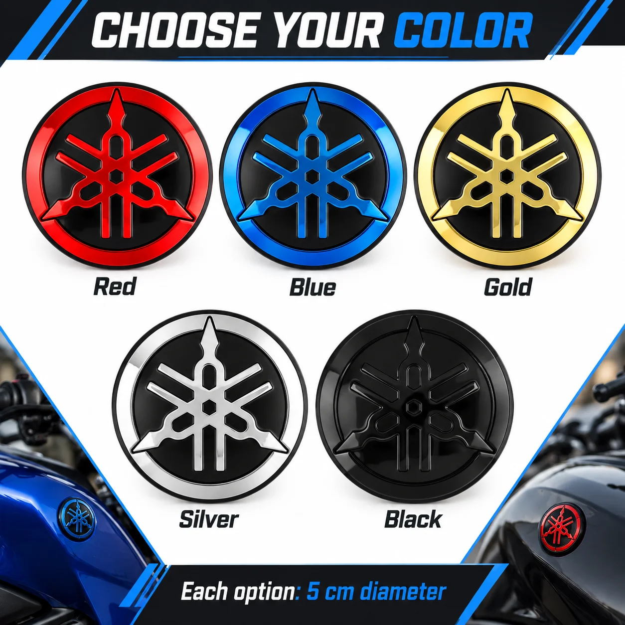 For Yamaha 3D Round Emblem Stickers Motorcycle Scooter Modification Accessories 5cm ABS Aluminum Badge Waterproof Decals