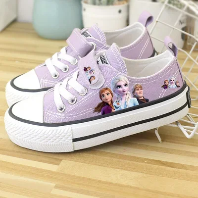 Disney Children\'s Canvas Shoes frozen elsa Low top Girls\' Shoes PU Autumn Breathable Non slip Casual Shoes