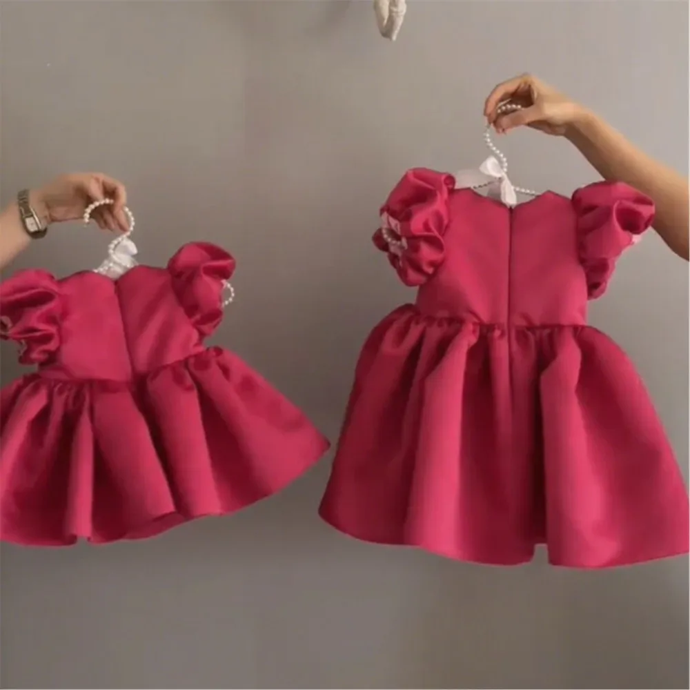

Cute Flower Girl Wedding Dress Satin Arab Big Flower 2025 Children's Dress Princess Birthday Kid First Communion Gown Customized