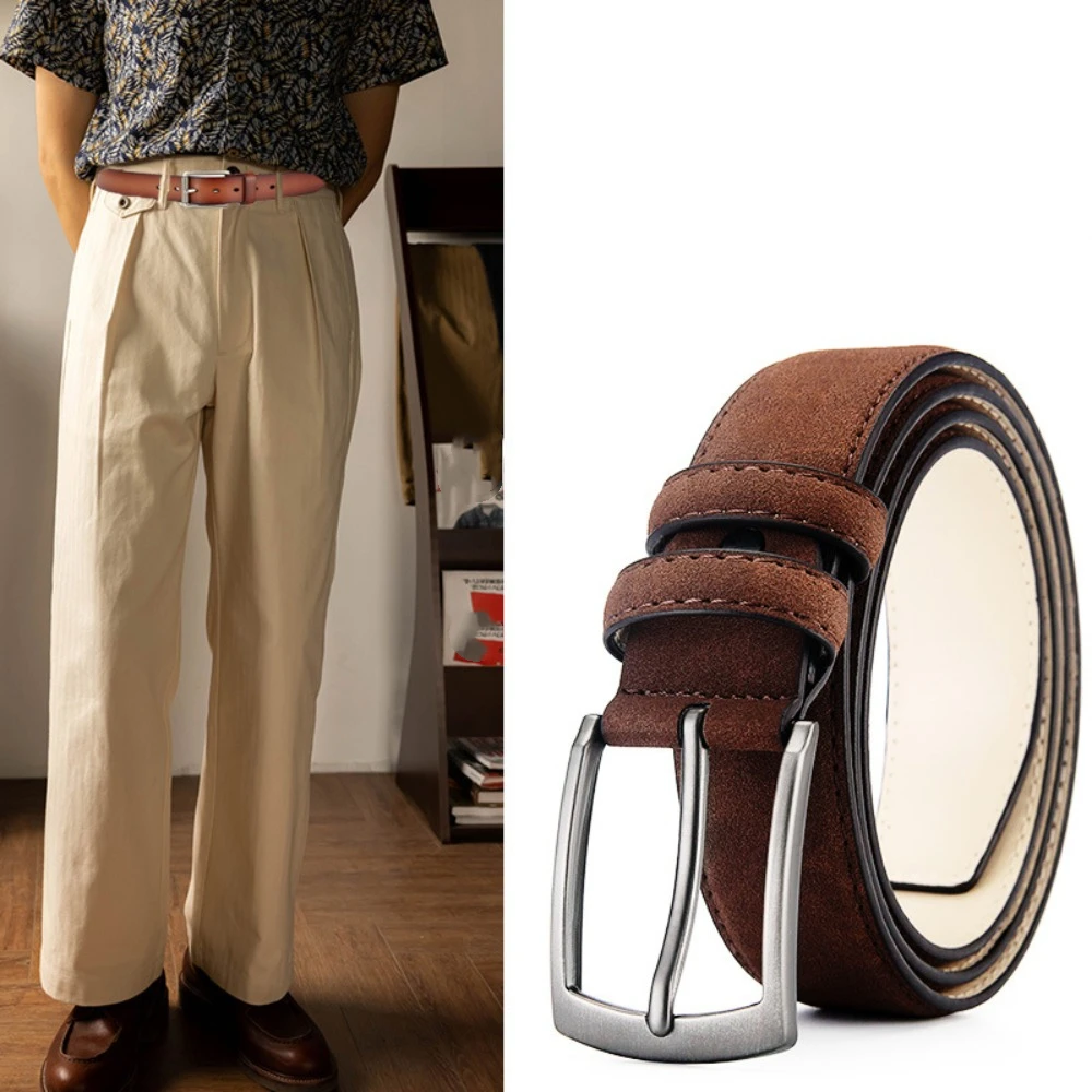 Cinturón de ante Retro Vintage para hombre, cinturilla ajustable con hebilla de Metal, faja para pantalones vaqueros, accesorios para pantalones de ocio para hombre