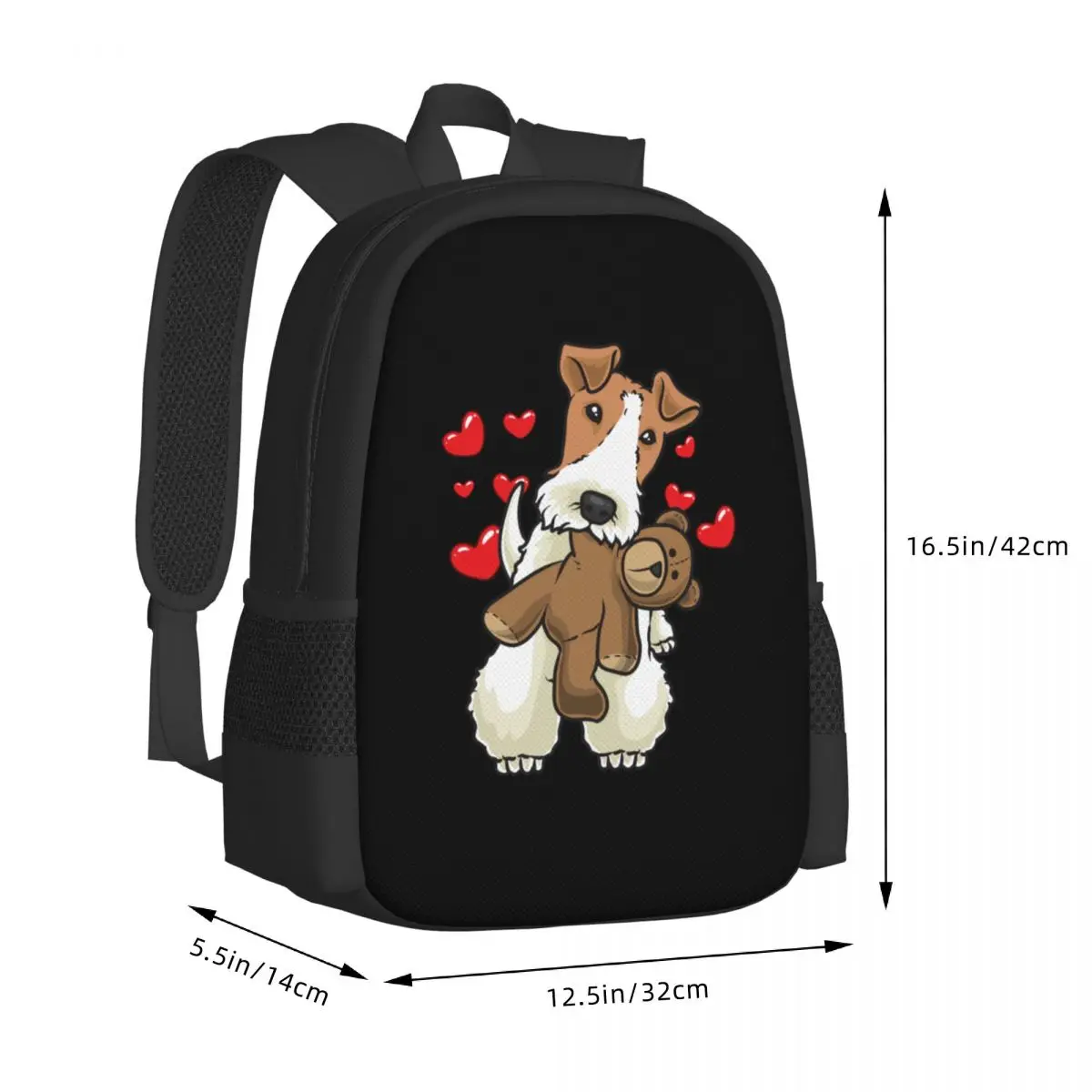 Fox Terrier Wirehaired Dog with Stuffed Animal  Collaboration Backpack Large Capacity Cute Foldable  Clothes Backpacks