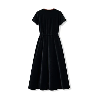 Schabbat-Kleid für Teenager/Frauen, Winter-Robe mit Kurzen Ärmeln, 2 Kordelbändern, Mädchen Schwarzes Velours-Kleid, Größen XS-XXXL – Detail 12