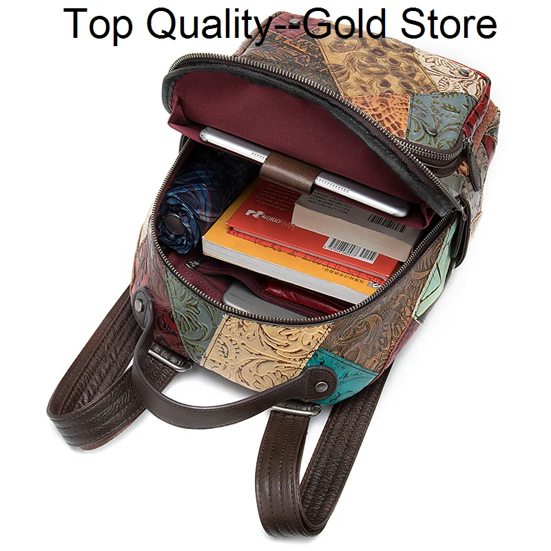 

Leather Backpack For Women School Teenage Zipper Vintage Back Pack Luxury Designer Female Handbag Patchwork Bags