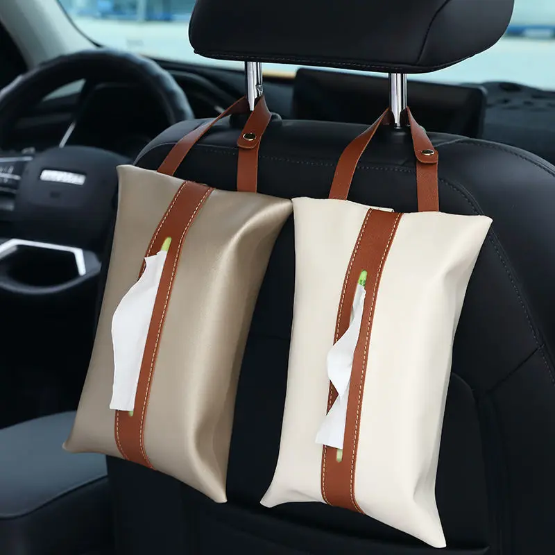 Car tissue box Hanging leather drawer carton Seat back Nordic style hanging bag creative car interior decoration