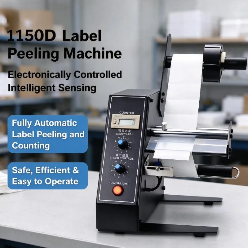 Auto Label Dispenser with Counter 1150D Professional Sticker Roll Machine 1-8m/min Speed Adjustable for Logistic Office Home Use