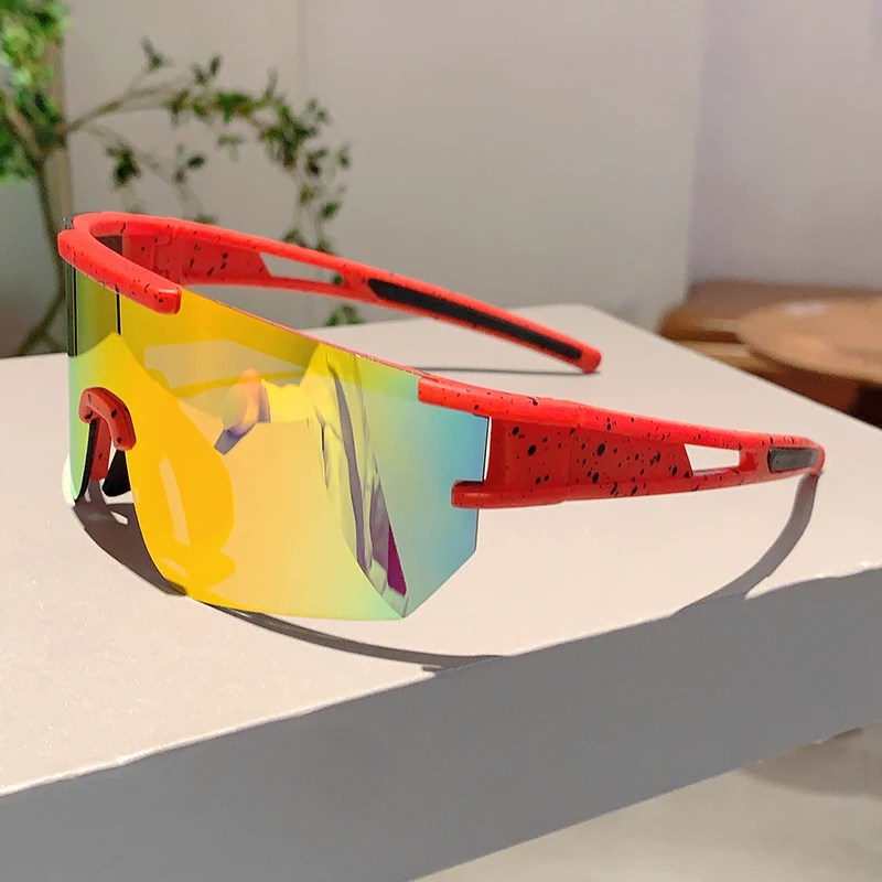 KAMMPT Oversized Goggle Men Wrapped Round Mirror Outdoor Cycling Anti-UV Sunglasses Trendy Windproof Protective Driving Shades