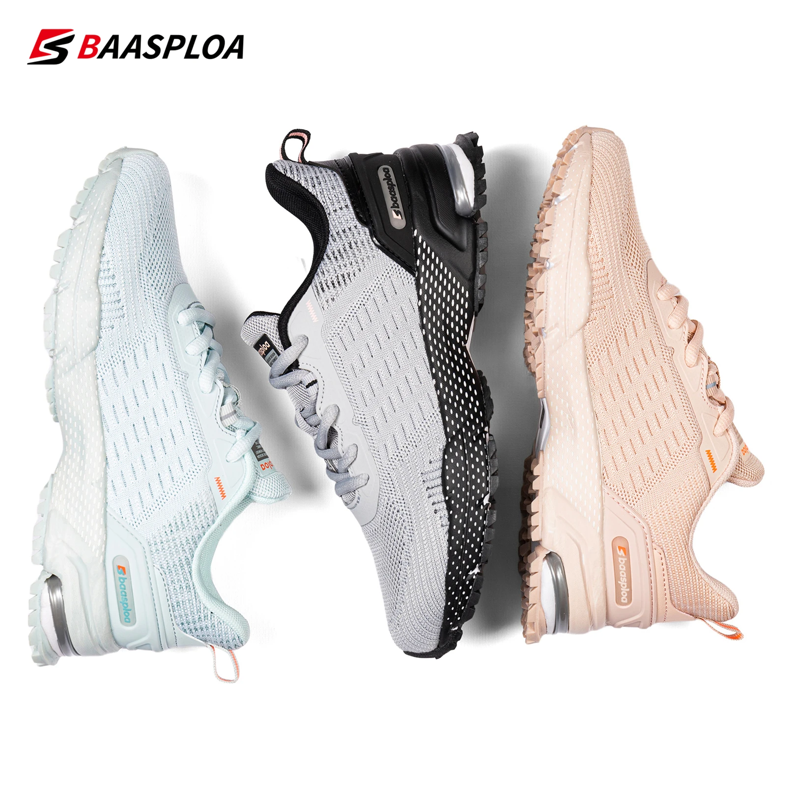 Baasploa Women Running Shoes New Fashion Mesh Breathable Sport Shoes Women Lightweight Casual Sneakers Non-Slip Free Shipping