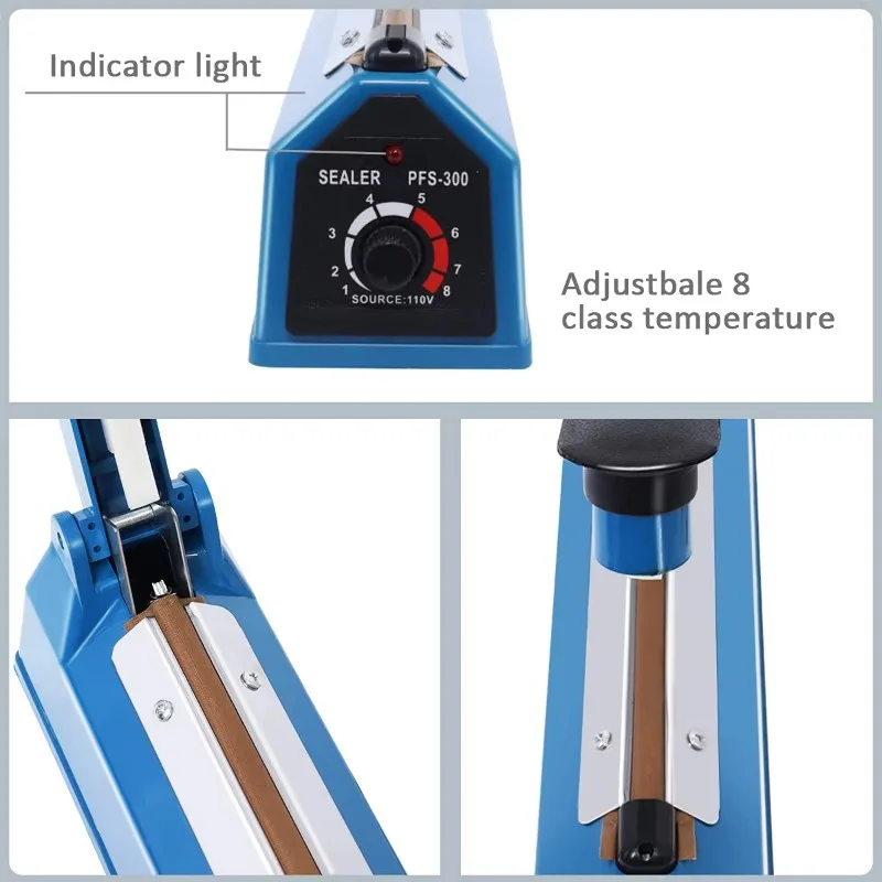 Máquina de sellado térmico manual semiautomática de 300Mm, máquina de sellado de película de cartón de plástico y alimentos, máquina de sellado por pulsos