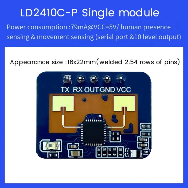 Sensor de presencia humana LD2410C 24G, Radar FMCW, módulo de detección de movimiento de onda milimétrica, DC5V duradero