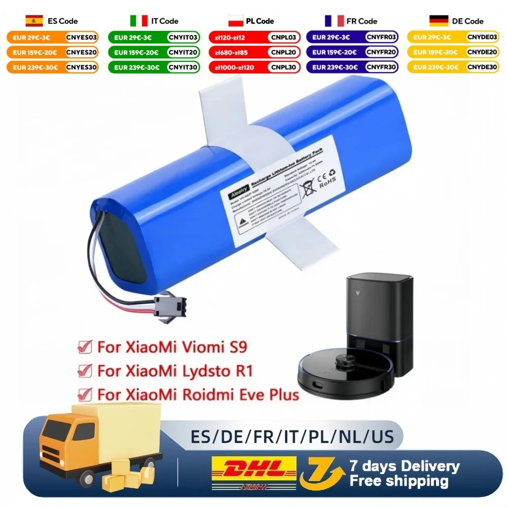 Wiederaufladbarer Akku 14,4 V 6800 mAh für XiaoMi Lydsto R1, Viomi S9, Proscenic M7 Pro, Lenovo LR1