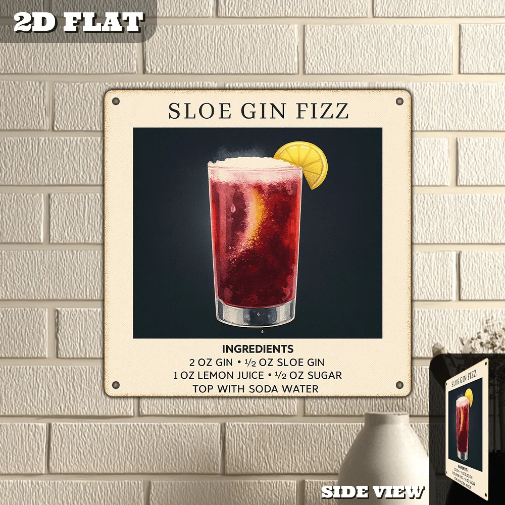 Letrero de hojalata de Metal Retro de 8.0 x 8.0 in, decoración de Sloe Gin para pared de cocina, Bar, restaurante, placa de arte de Metal hecha a mano Vintage