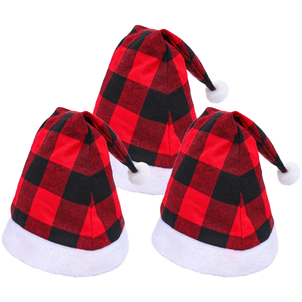 

3Pcs Christmas Check Santa Hat Classic Xmas Party Cap Warm Comfortable Santa Claus Hat for Men Women Holiday Costume Gift Prop