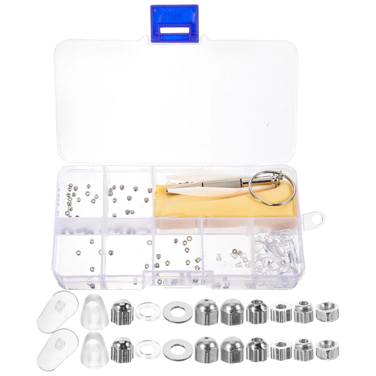 

Glasses Accessories Screws Frame Repair Kit Tool Box Rimless Temples Gasket Parts Nose Pad (120 Nut Set) Nuts Assorted Travel