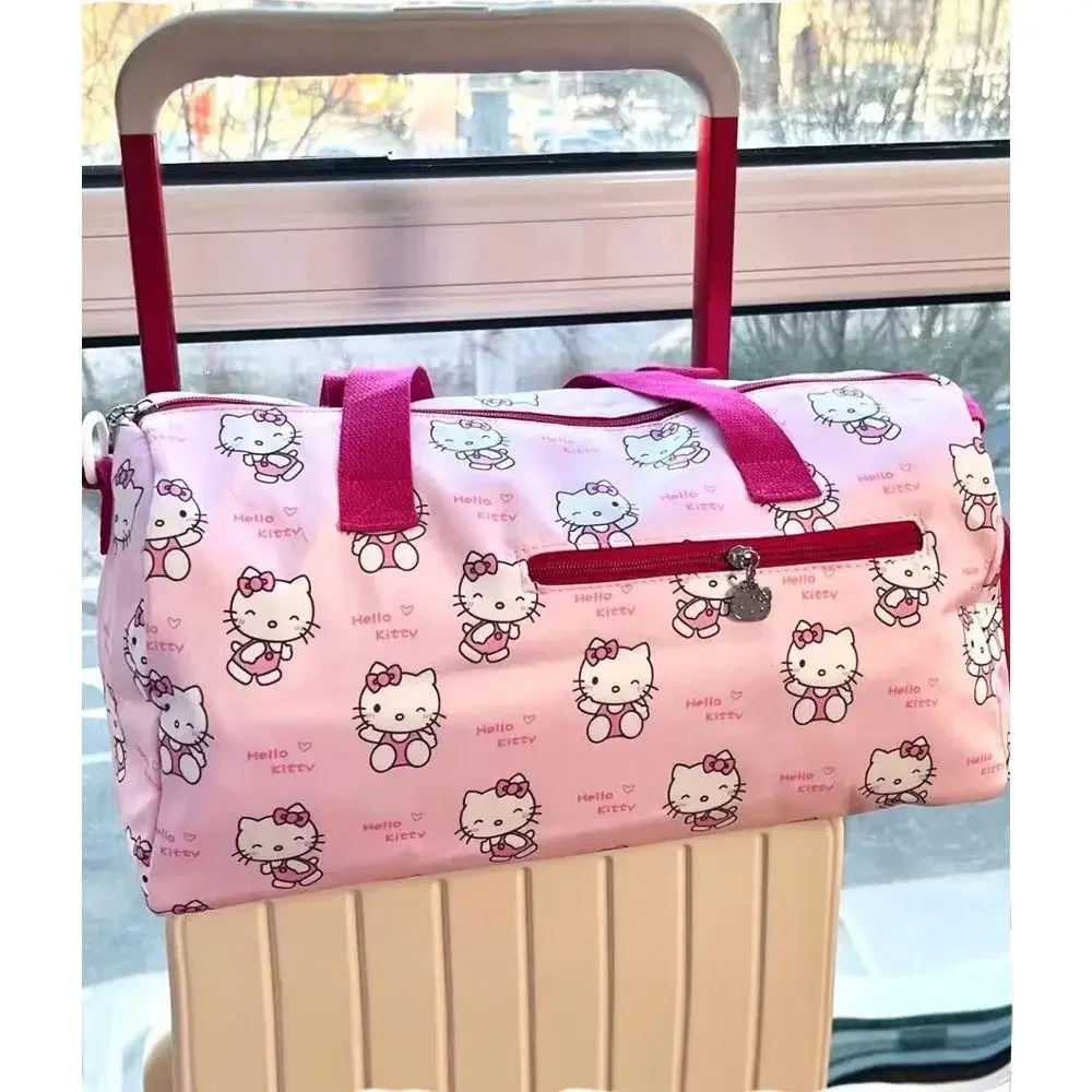 حقيبة أمتعة محمولة قابلة للطي حقيبة سفر مرحبا كيتي مقاومة للماء الكرتون سعة كبيرة حقيبة تخزين السفر حقائب للمرأة