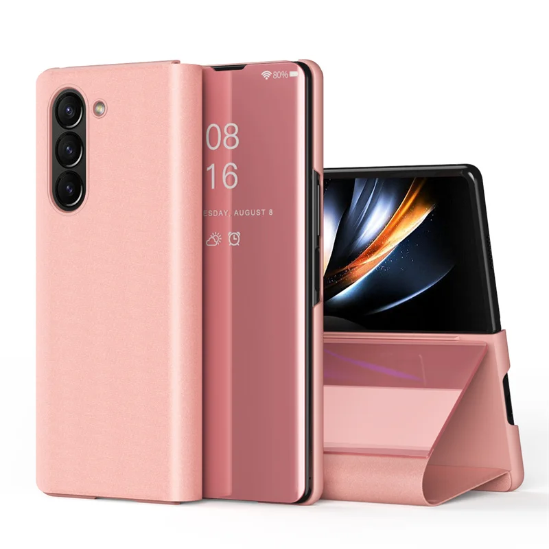 Voor Samsung Galaxy Z Fold 7 6 5 4 3 5G Fold7 Mode Slanke Plastic Schokbestendige Telefoon Case Spiegel Boek Stand Beschermende Smart Cover
