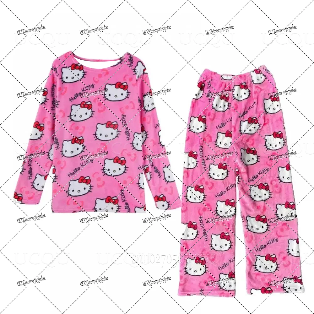 Y2K مرحبا كيتي كم طويل + بنطلون بيجاما سانريو أنيمي المرأة بيجامة الدعاوى الكرتون زوجين المنزل ملابس خاصة بنطلون ملابس المنزل
