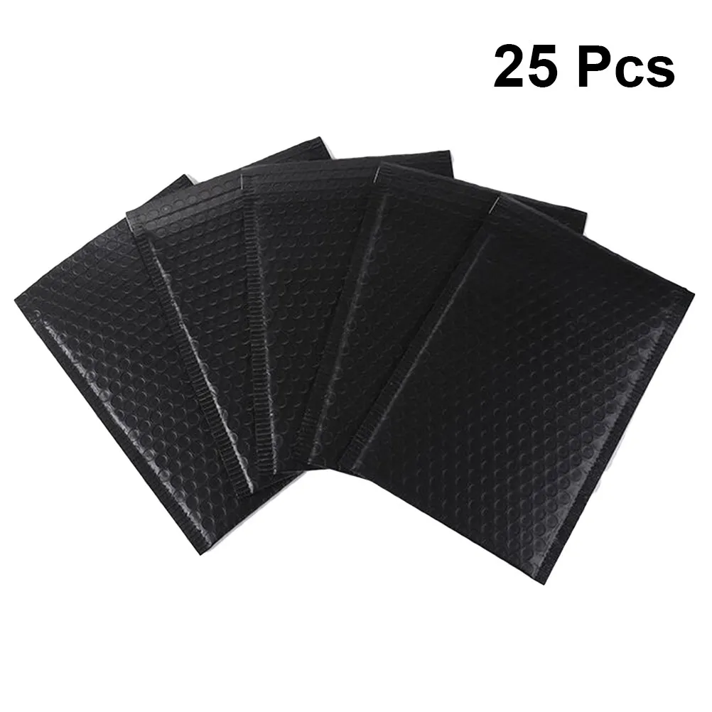 25Pcs Waterproof Shockproof Bubble Storage Bag Bubble Mailer For Office Worker Lightweight Packaging Books Black